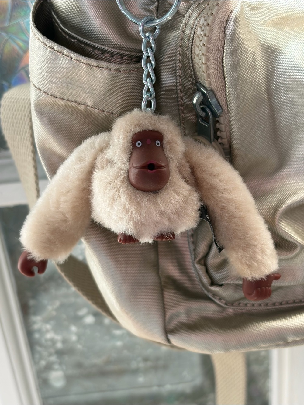 Kipling Gold Lightweight Nylon Backpack with Monkey Keychain - Picture 4 of 13
